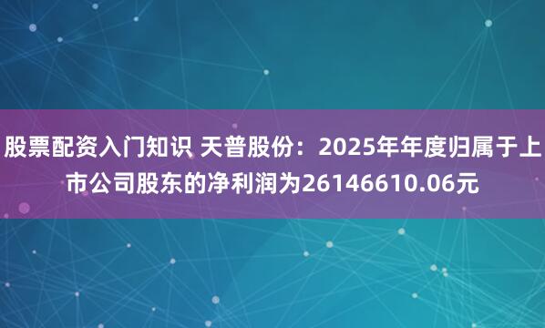 股票配资入门知识 天普股份：2025年年度归属于上市公司股东的净利润为26146610.06元